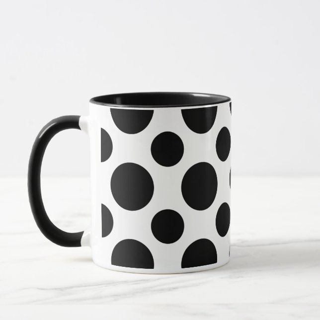 Chic Elegance: Black Polka Dot 11oz Ceramic Mug (Left)