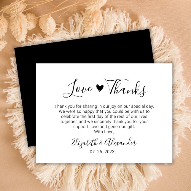 Chic Elegance Heart Script Wedding Thank You Note Card (Creator Uploaded)