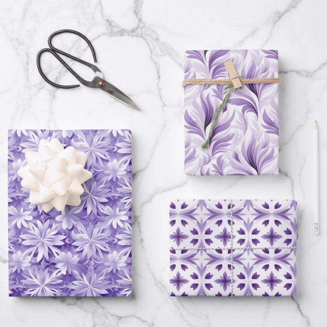 Chic Elegance Holiday: Pastel Purple & White Wrapping Paper Sheets (Front)