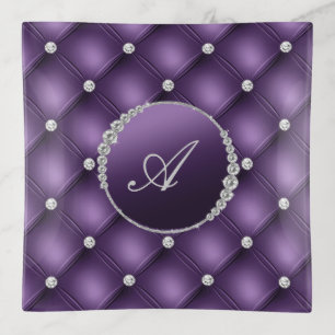 Chic Elegance Purple and Diamonds Monogrammed Trinket Tray