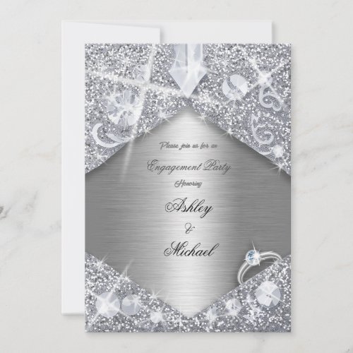 chic elegance silver engagement party glam luxury invitation
