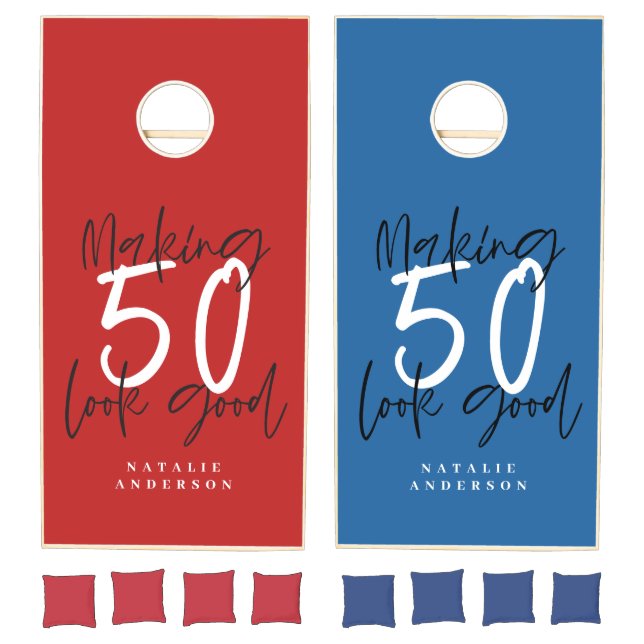 Chic elegant 50th birthday chic elegant typography cornhole set (Set)