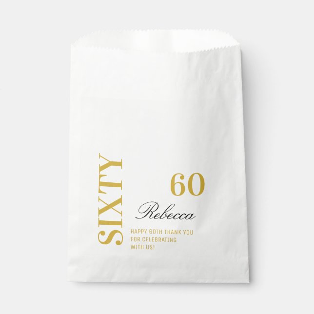 Chic Elegant 60 Birthday Gold & Black Thank You   Favor Bag (Front)