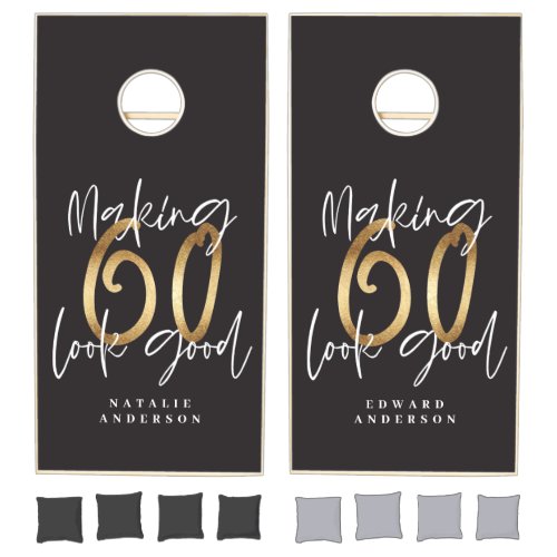 Chic elegant 60th birthday black and gold cornhole set