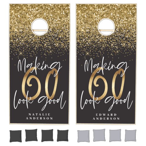 Chic elegant 60th birthday black and gold cornhole set