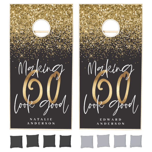 Chic elegant 60th birthday black and gold cornhole set (Set)