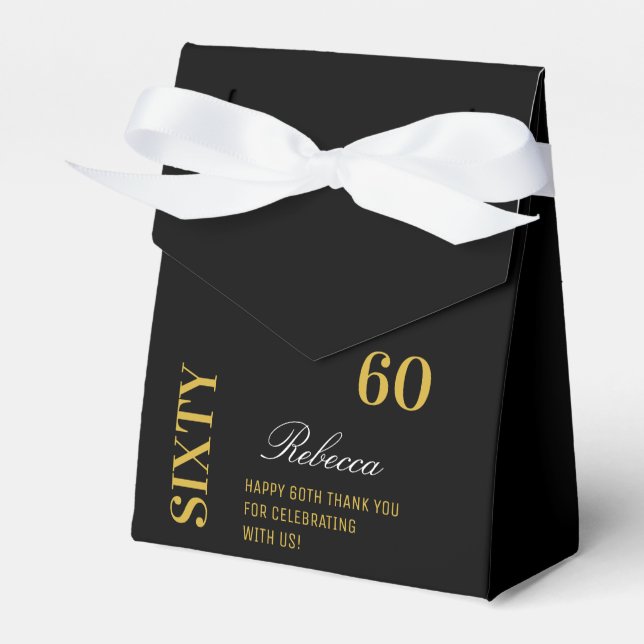 Chic Elegant 60th Birthday Black Gold Thank You  F Favor Boxes (Front Side)