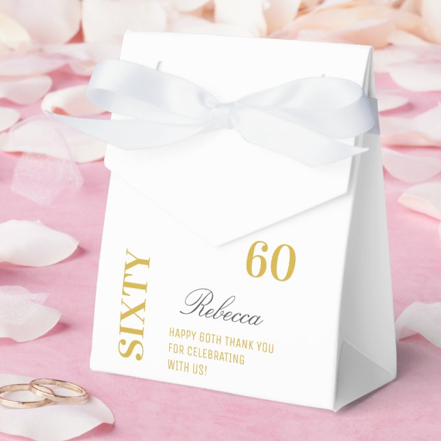Chic Elegant 60th Birthday White Gold Thank You Favor Boxes (Wedding)
