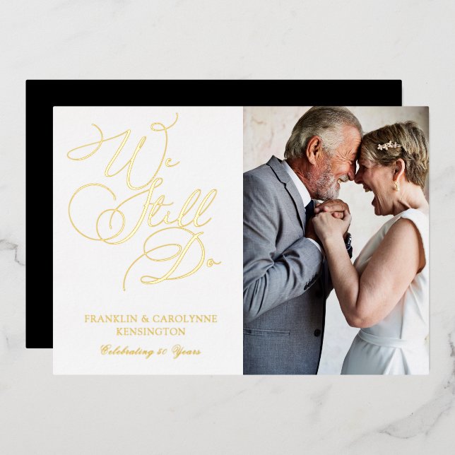 Chic Elegant Anniversary Vow Renewal Photo Foil Invitation (Front/Back)