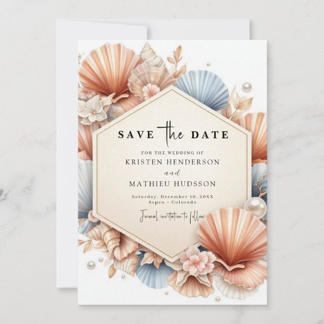 Chic Elegant Beach Wedding Save The Date (Front)
