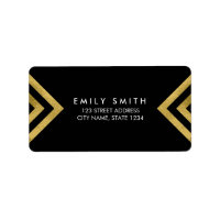 Chic Elegant Black and Faux Gold Geometric Address Label