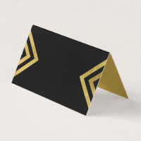 Chic Elegant Black and Faux Gold Geometric Place Card