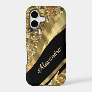 Chic elegant black and gold bling personalized iPhone 17 case