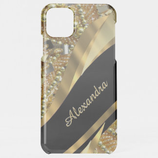 Chic elegant black and gold bling personalized  iPhone 11 pro max case