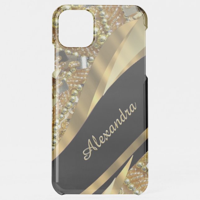 Chic elegant black and gold bling personalized  uncommon iPhone case (Back)