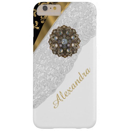 Chic elegant black and gold bling white lace barely there iPhone 6 plus case