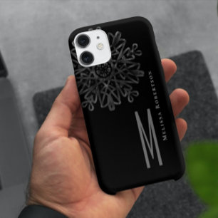 Chic Elegant Black and White Ornate Monogrammed iPhone 13 Case