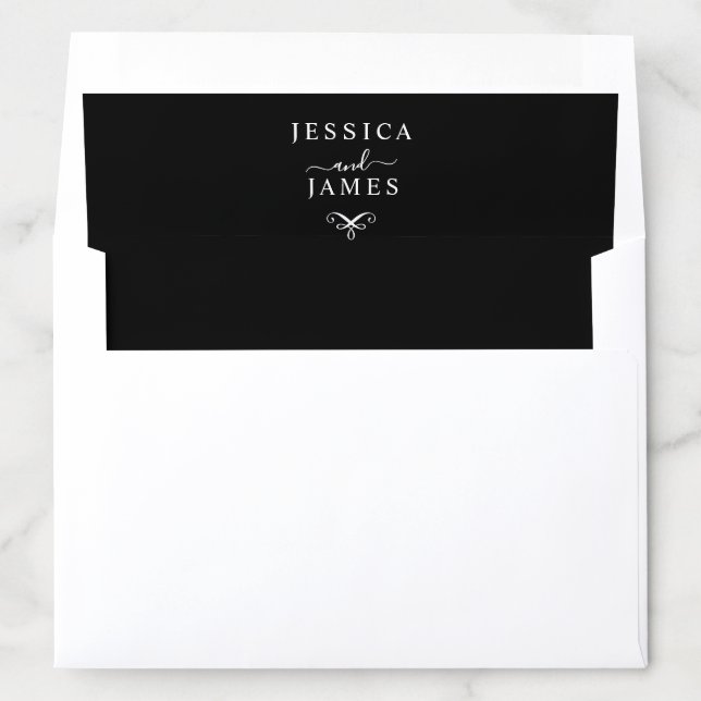 Chic Elegant Black and White Wedding Monogram Envelope Liner (In Envelope)