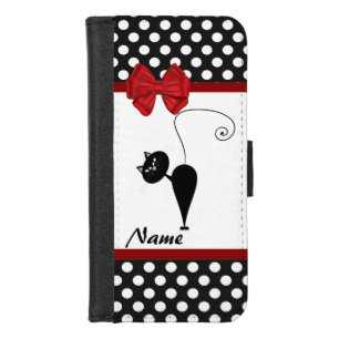 Chic elegant black cat polka dots personalized iPhone 8/7 wallet case