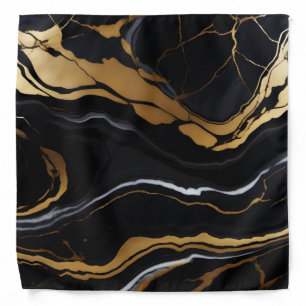 Chic Elegant black golden yellow Faux Marble Bandana