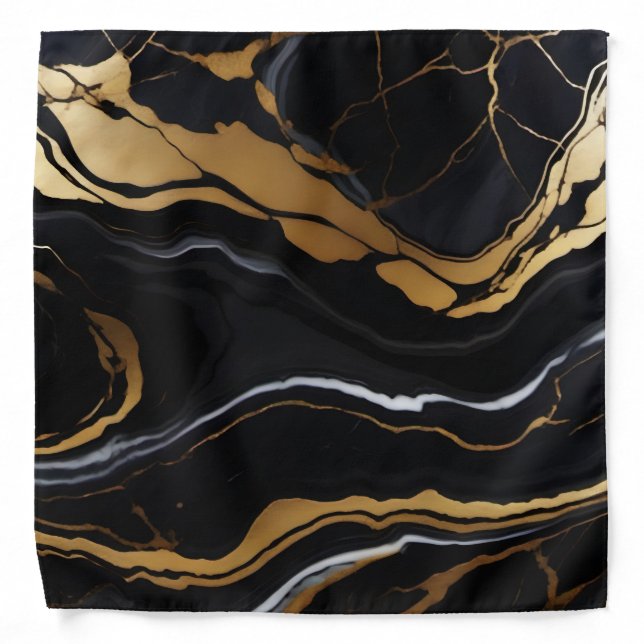 Chic Elegant black golden yellow Faux Marble  Bandana (Front)