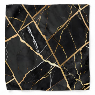 Chic Elegant black golden yellow Faux Marble Bandana