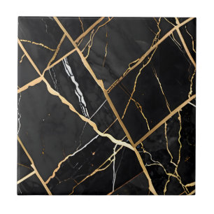 Chic Elegant black golden yellow Faux Marble Ceramic Tile