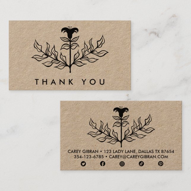 Chic Elegant Black Lily ORDER THANK YOU Kraft Business Card (Front/Back)