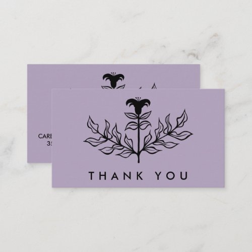 Chic Elegant Black Lily ORDER THANK YOU Lavender Business Card