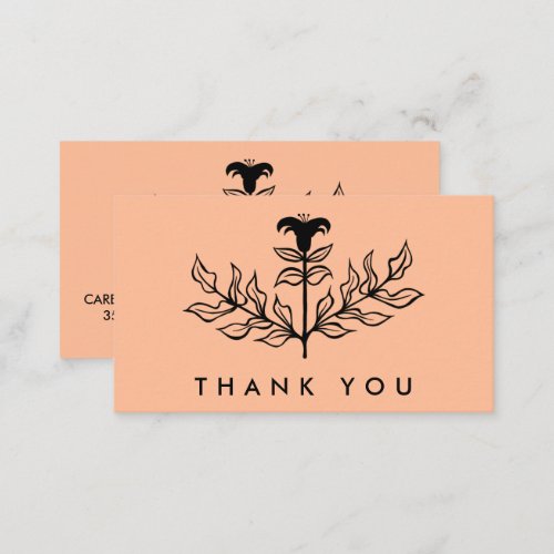 Chic Elegant Black Lily ORDER THANK YOU Peach Fuzz Business Card