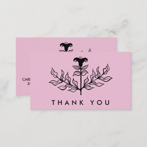 Chic Elegant Black Lily ORDER THANK YOU Soft Pink Business Card