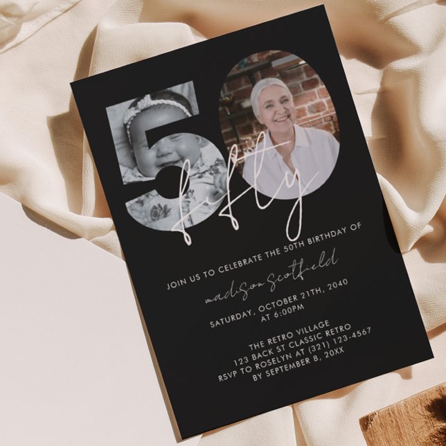 Chic Elegant Black Photo Script 50th Birthday Invitation (Creator Uploaded)
