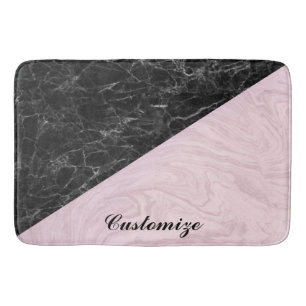 Chic Elegant Black Pink Marble Personalize Bath Mat