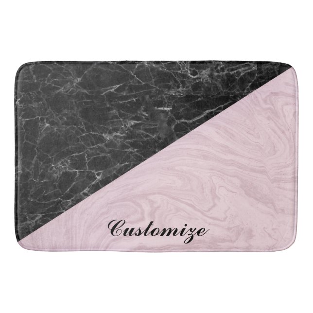 Chic Elegant Black Pink Marble Personalize Bath Mat (Front)