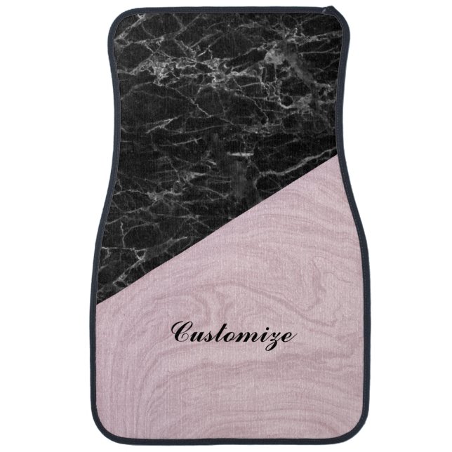 Chic Elegant Black Pink Marble Personalize Car Floor Mat (Front)
