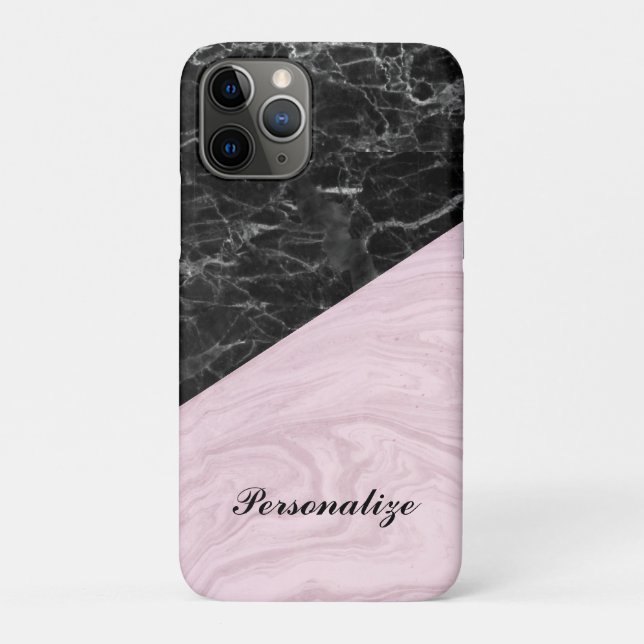 Chic Elegant Black Pink Marble Personalized Case-Mate iPhone Case (Back)