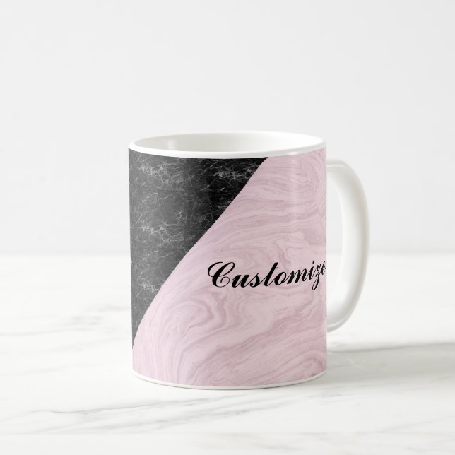 Chic Elegant Black Pink Marble Personalized Coffee Mug (Front Right)
