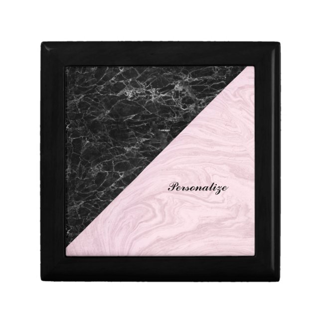 Chic Elegant Black Pink Marble Personalized Gift Box (Front)