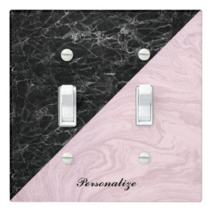 Chic Elegant Black Pink Marble Personalized Light Switch Cover