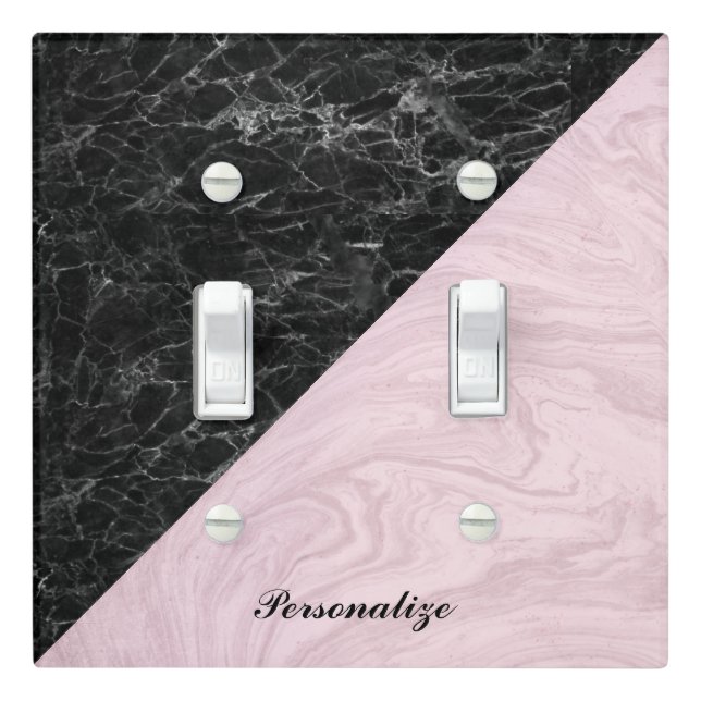 Chic Elegant Black Pink Marble Personalized Light Switch Cover (In Situ)