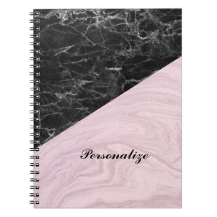Chic Elegant Black Pink Marble Personalized Notebook