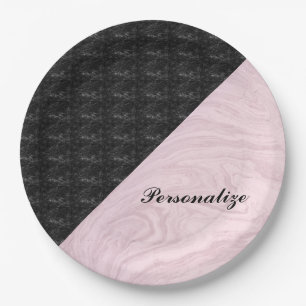 Chic Elegant Black Pink Marble Personalized Paper Plates