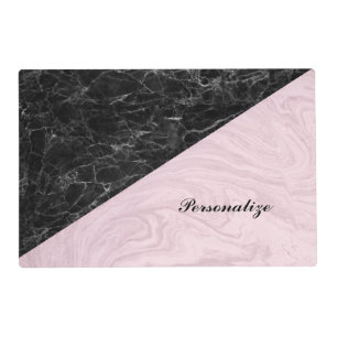 Chic Elegant Black Pink Marble Personalized Placemat