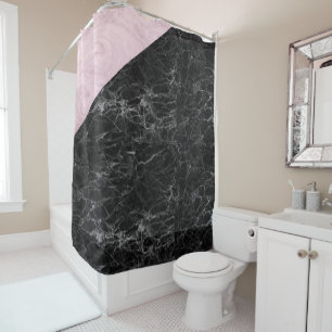 Chic Elegant Black Pink Marble Shower Curtain