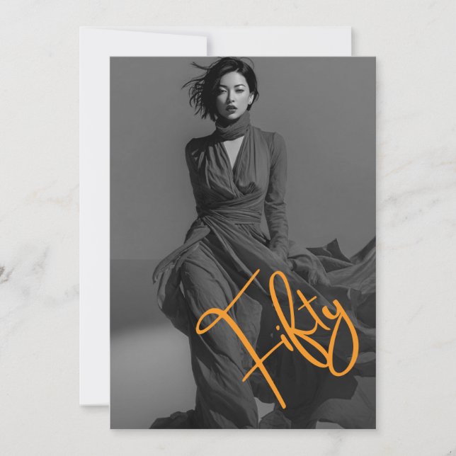 Chic Elegant Black & Pink Photo 50th Birthday  Invitation (Front)