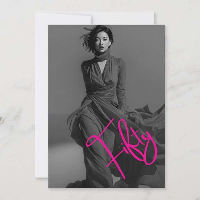 Chic Elegant Black & Pink Photo 50th Birthday  Invitation (Front)