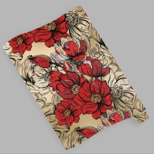  D-Story Red Flower Roses And Leaves Wrapping Paper for
