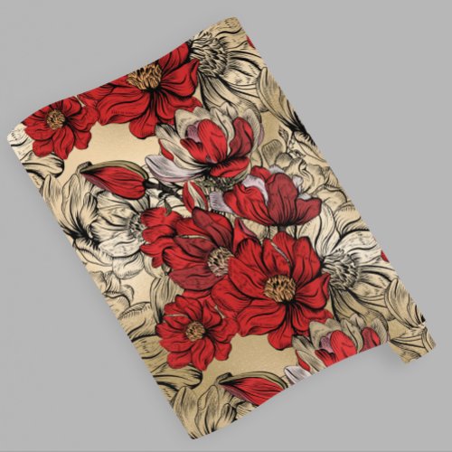 Chic Elegant Black Red Roses on Gold Wrapping Paper