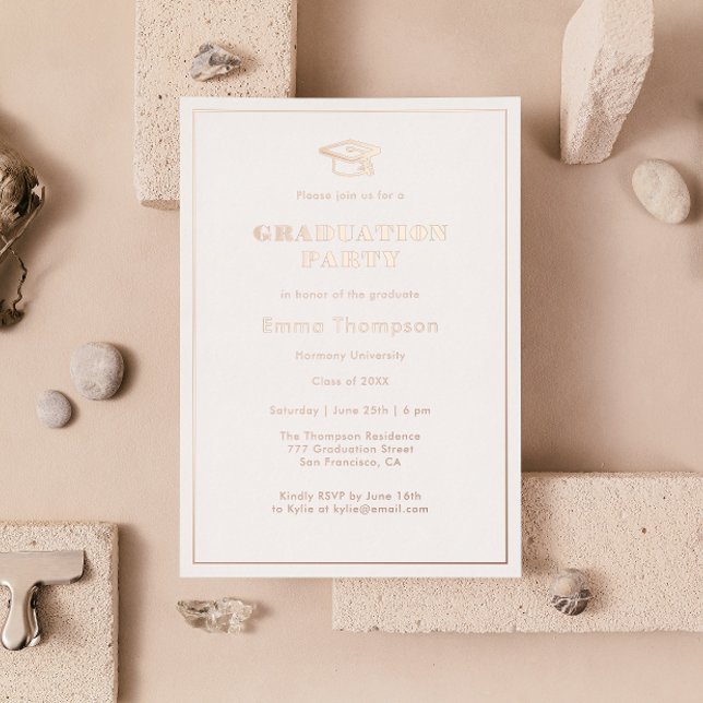Chic Elegant Black & Rose Gold Graduation Party Foil Invitation (Creator Uploaded)
