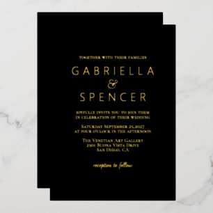 Chic Elegant Black Wedding Gold Foil Invitation